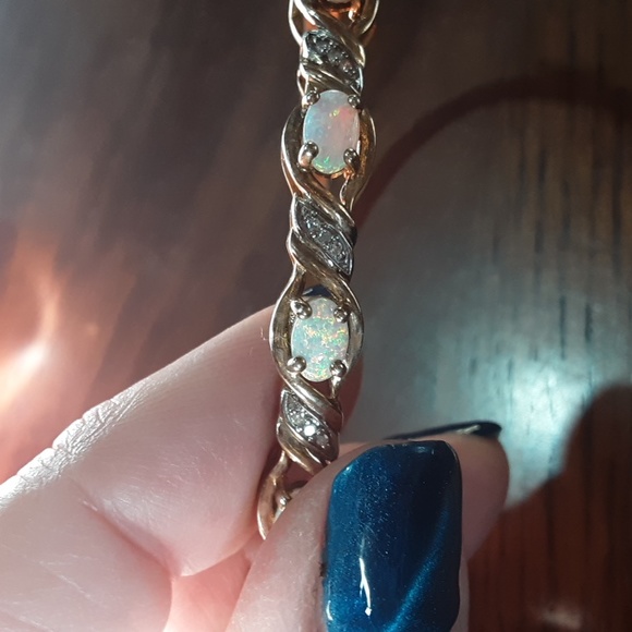Opal and White Sapphires Bracelet .925 - Picture 8 of 9